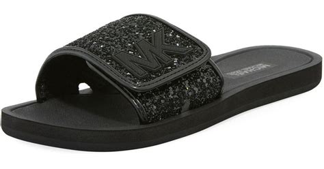 michael kors mk slide black black|Michael Kors black slippers.